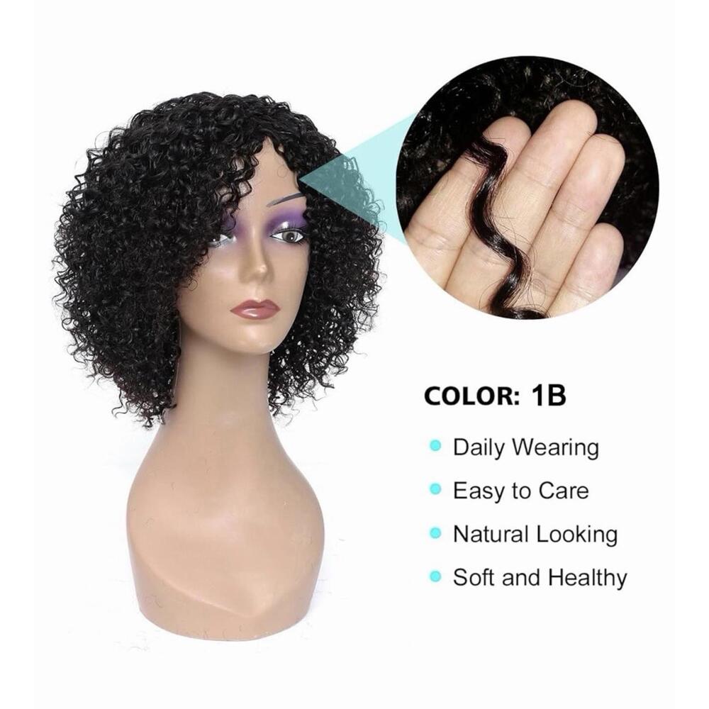 HUA Curly Human Hair Wigs 150% Density Color 1B - Picture 3 of 8